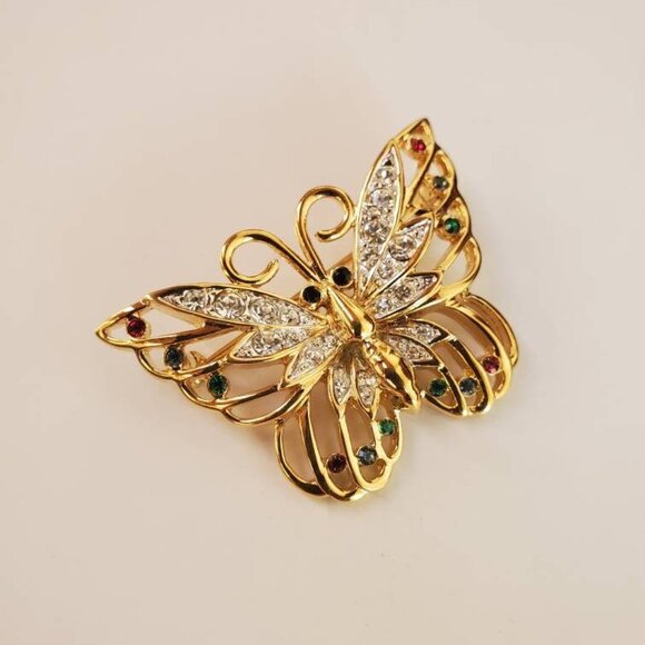 Vintage Signed D'ORLAN  Rhinestone Crystal Butterfly Brooch Pin - Picture 3 of 9